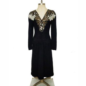 Vtg 80s Santana Knit beaded sequined Bodice Dress 12